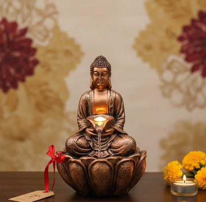 Buddha Bowl Fountain: Resin Tabletop Waterfall with LED Lights (24x18x34 Cm)