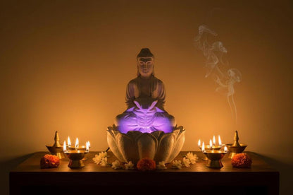 Buddha Bowl Fountain: Resin Tabletop Waterfall with LED Lights (24x18x34 Cm)