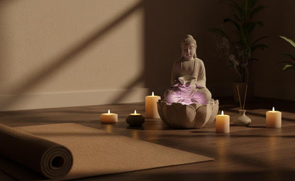 Buddha Bowl Fountain: Resin Tabletop Waterfall with LED Lights (24x18x34 Cm)