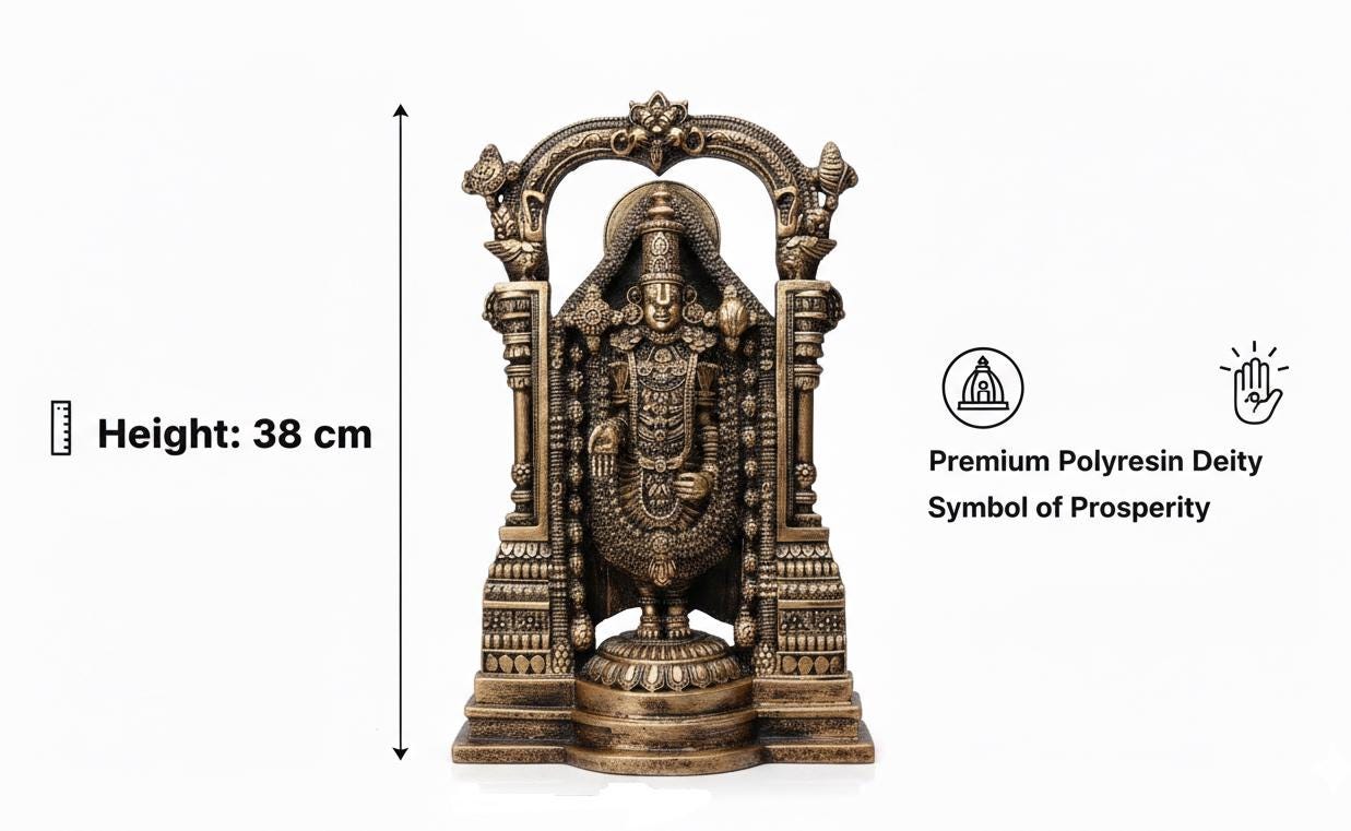 38 cm Tirupati Balaji Statue - Polyresin Showpiece | Lord Venkateswara Idol | Home Decor