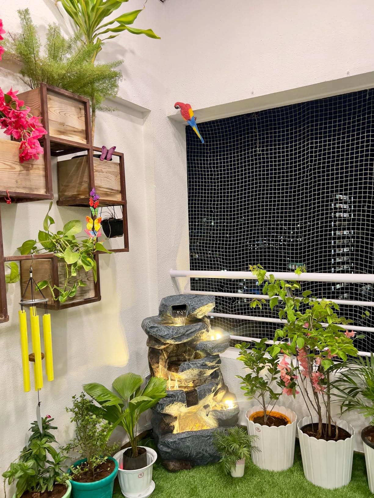 Large Indoor Water Fountain with LEDs: Poly Resin Rock Waterfall Feature