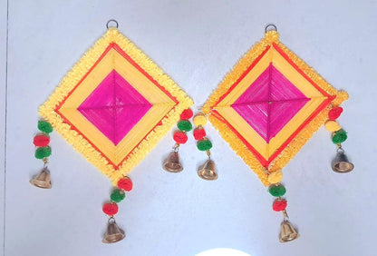 Haldi Mehndi Backdrop Decor Set – Umbrellas, Flower Strings, Potlis, Cushion Covers, Table Runner