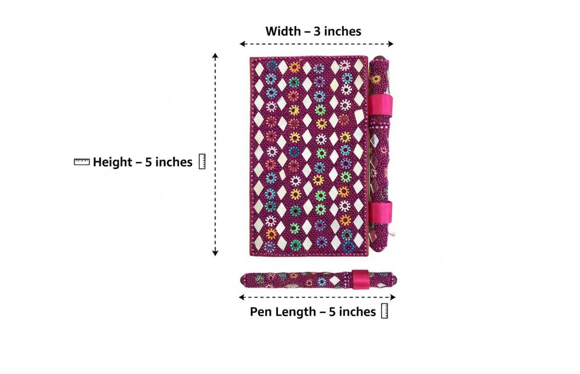 Lac Beaded Diary & Pen Set – Handmade Paper Beaded Notebook, Indian Gift Stationery
