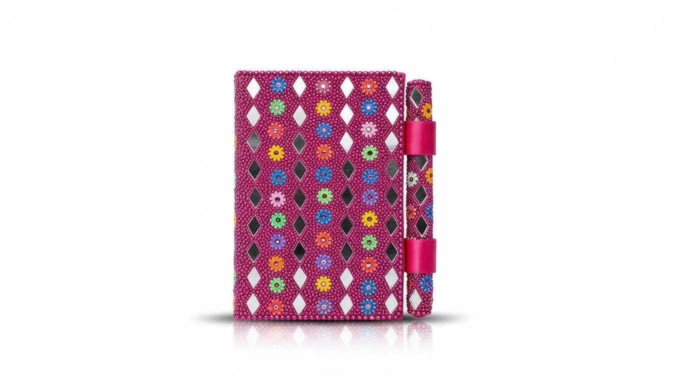 Lac Beaded Diary & Pen Set – Handmade Paper Beaded Notebook, Indian Gift Stationery