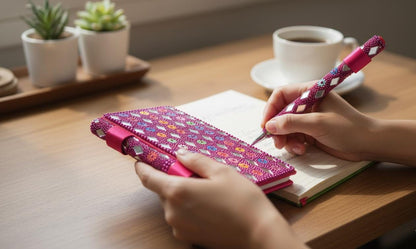 Lac Beaded Diary & Pen Set – Handmade Paper Beaded Notebook, Indian Gift Stationery