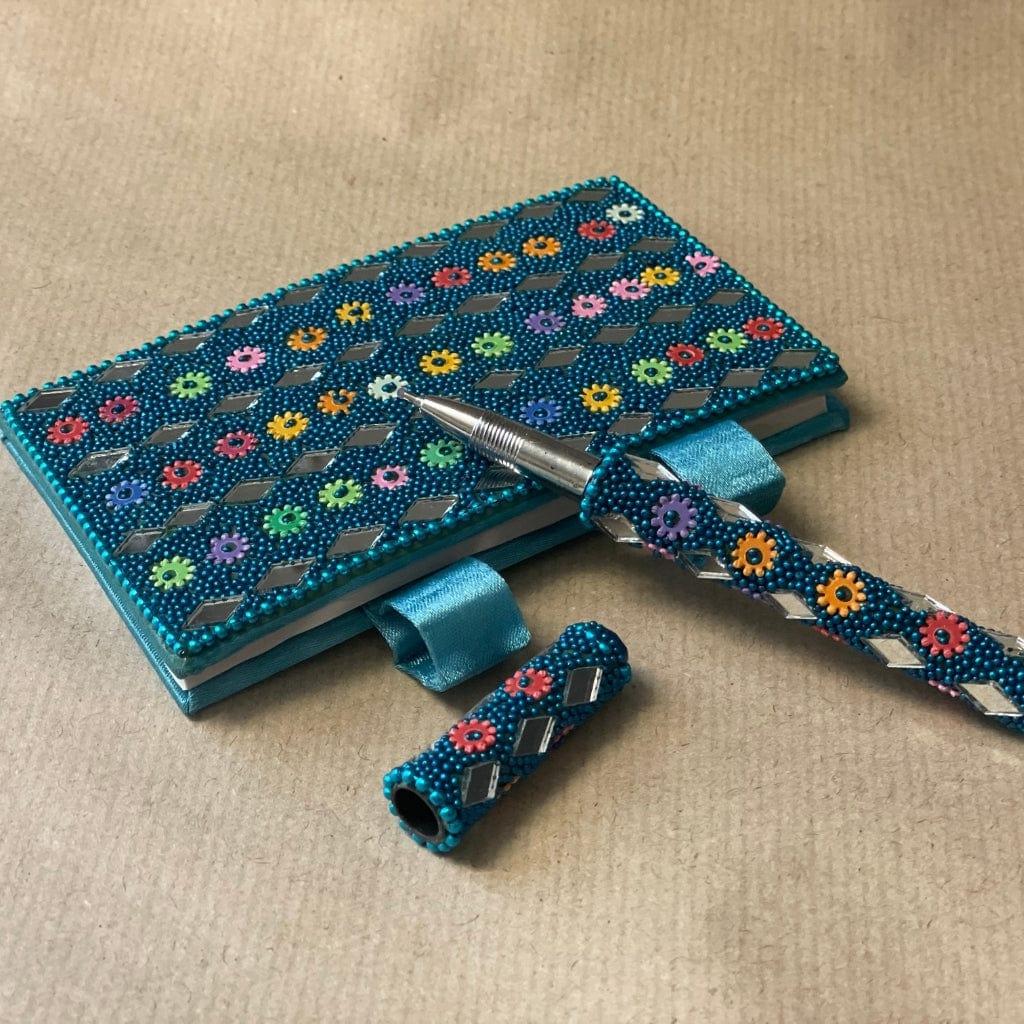 Lac Beaded Diary & Pen Set – Handmade Paper Beaded Notebook, Indian Gift Stationery