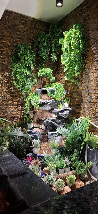 Large Indoor Water Fountain with LEDs: Poly Resin Rock Waterfall Feature