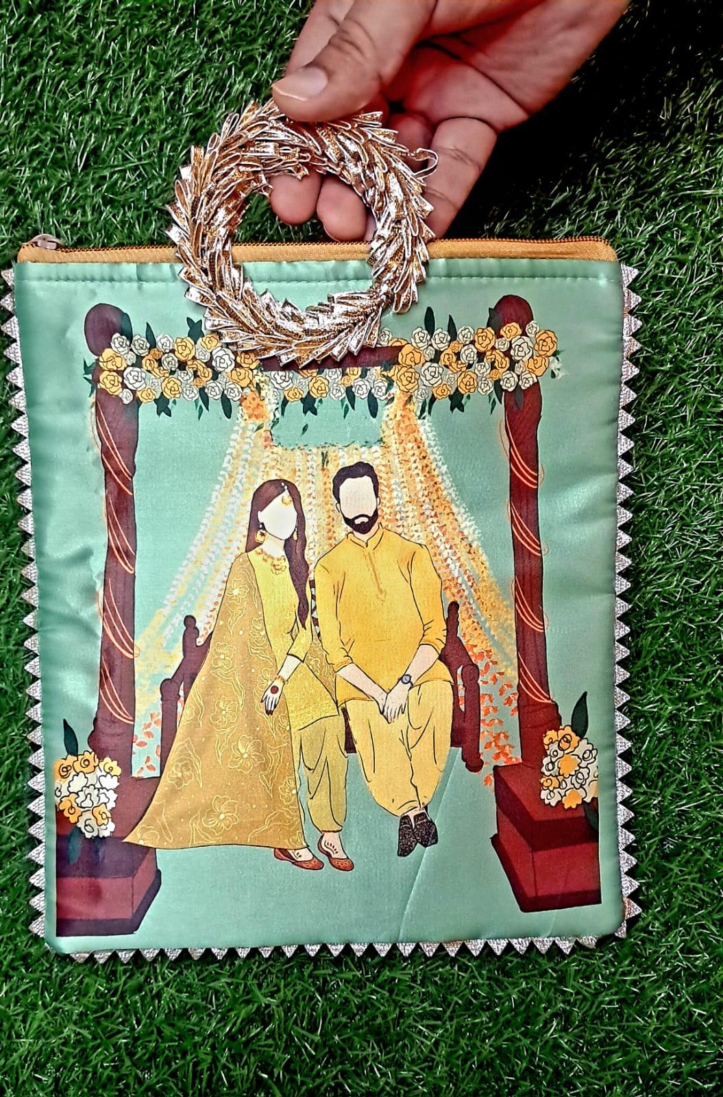 Haldi Mehndi Backdrop Decor Set – Umbrellas, Flower Strings, Potlis, Cushion Covers, Table Runner