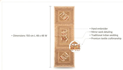 Vintage Gujarati Embroidered Wall Tapestry, Hand-Embroidered Mirror Work Ethnic Decor