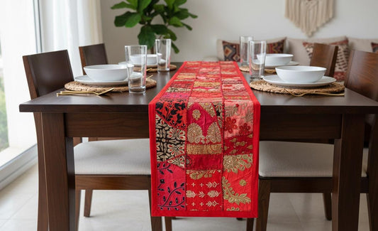 Indian Tapestry wall hanging Embroidered Table Runner: Vintage Patchwork , Boho Decor (60 X20 IN)