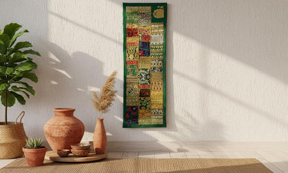 Indian Tapestry wall hanging Embroidered Table Runner: Vintage Patchwork , Boho Decor (60 X20 IN)