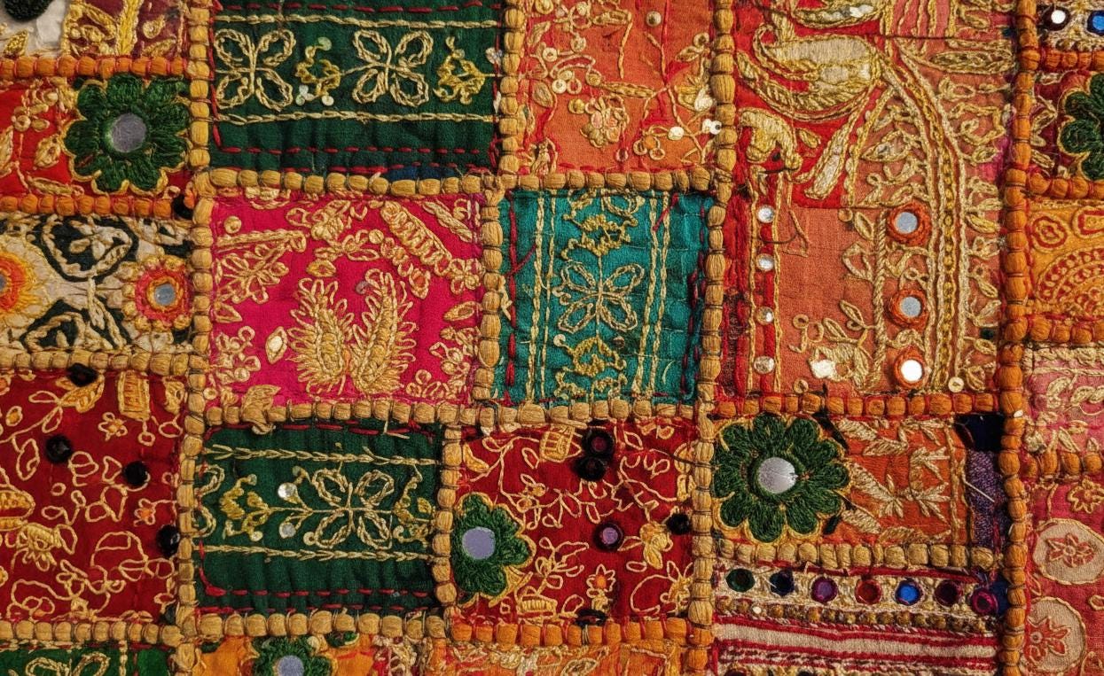 Indian Tapestry wall hanging Embroidered Table Runner: Vintage Patchwork , Boho Decor (60 X20 IN)