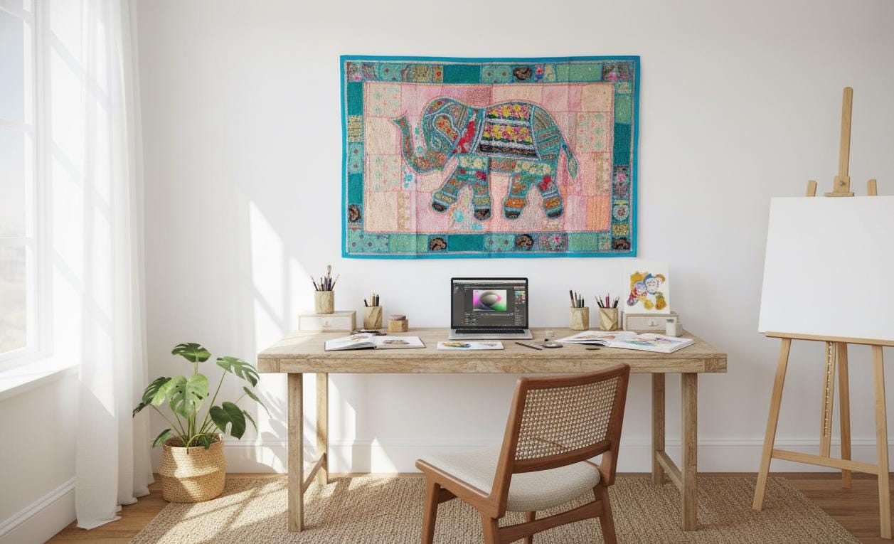 Boho Elephant Tapestry – Vintage Indian Patchwork Boho Wall Art