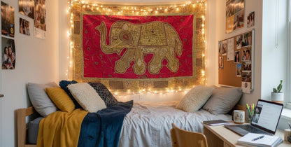 Boho Elephant Tapestry – Vintage Indian Patchwork Boho Wall Art