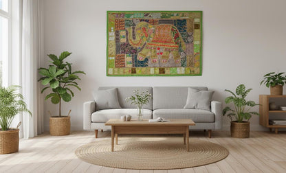 Boho Elephant Tapestry – Vintage Indian Patchwork Boho Wall Art