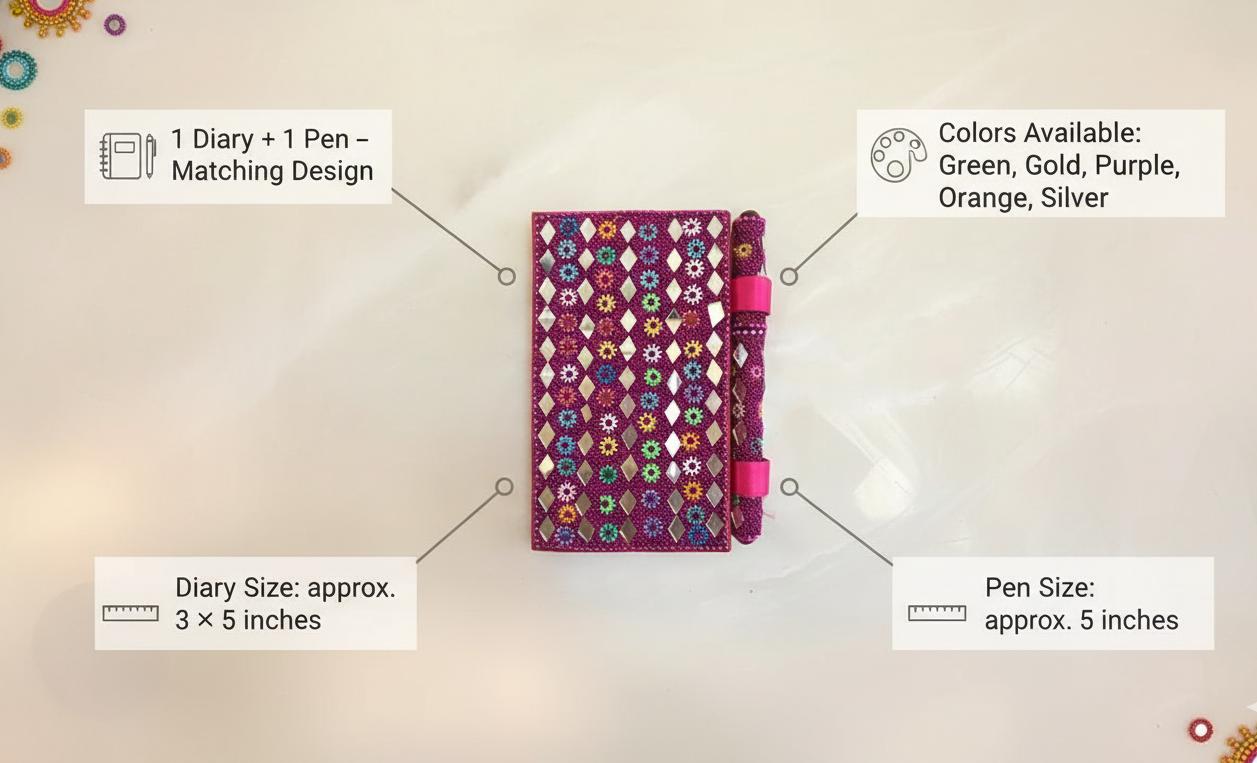 Lac Beaded Diary & Pen Set – Handmade Paper Beaded Notebook, Indian Gift Stationery
