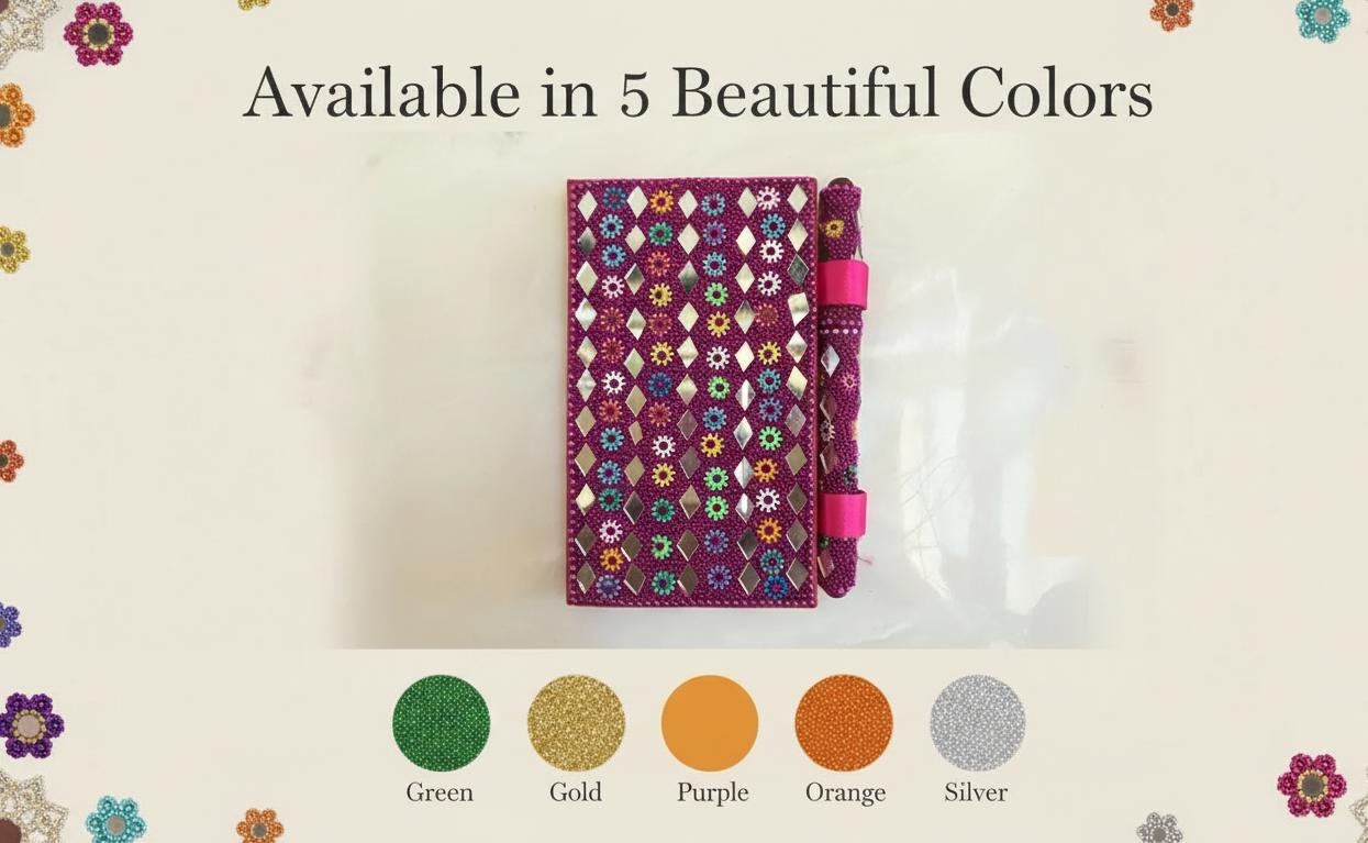 Lac Beaded Diary & Pen Set – Handmade Paper Beaded Notebook, Indian Gift Stationery