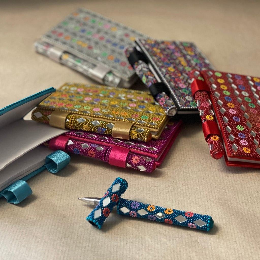 Lac Beaded Diary & Pen Set – Handmade Paper Beaded Notebook, Indian Gift Stationery