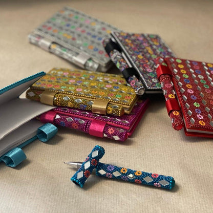Lac Beaded Diary & Pen Set – Handmade Paper Beaded Notebook, Indian Gift Stationery