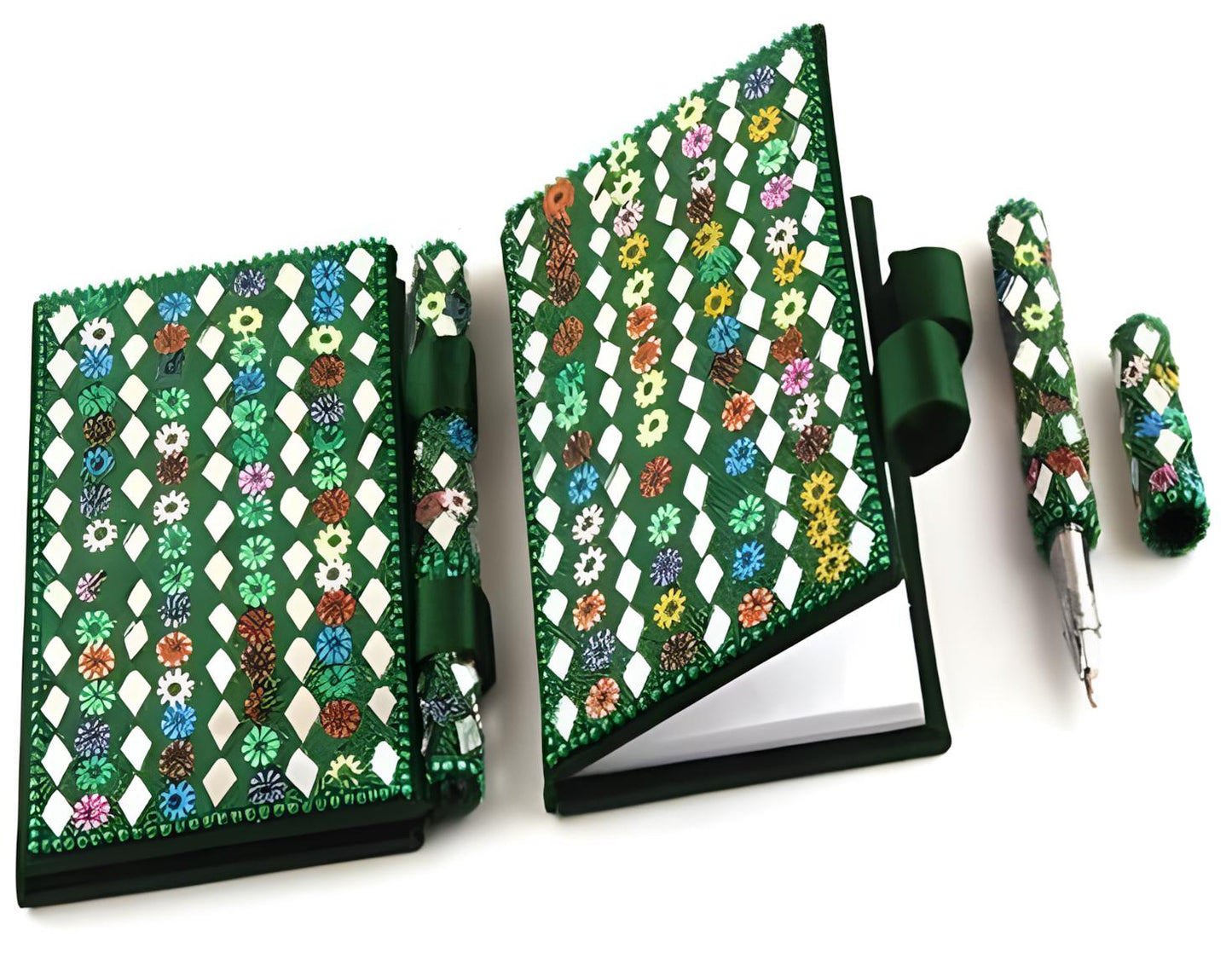 Lac Beaded Diary & Pen Set – Handmade Paper Beaded Notebook, Indian Gift Stationery