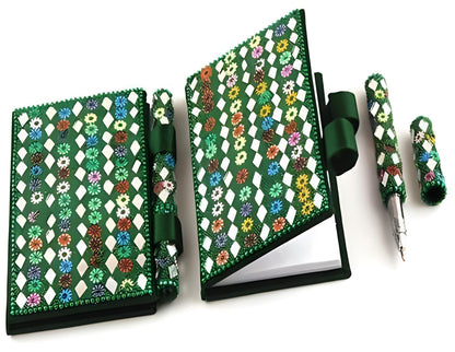 Lac Beaded Diary & Pen Set – Handmade Paper Beaded Notebook, Indian Gift Stationery