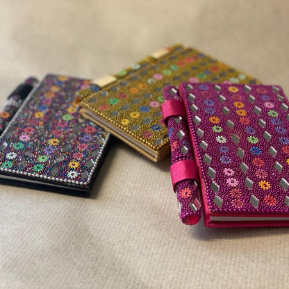 Lac Beaded Diary & Pen Set – Handmade Paper Beaded Notebook, Indian Gift Stationery