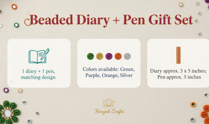 Lac Beaded Diary & Pen Set – Handmade Paper Beaded Notebook, Indian Gift Stationery
