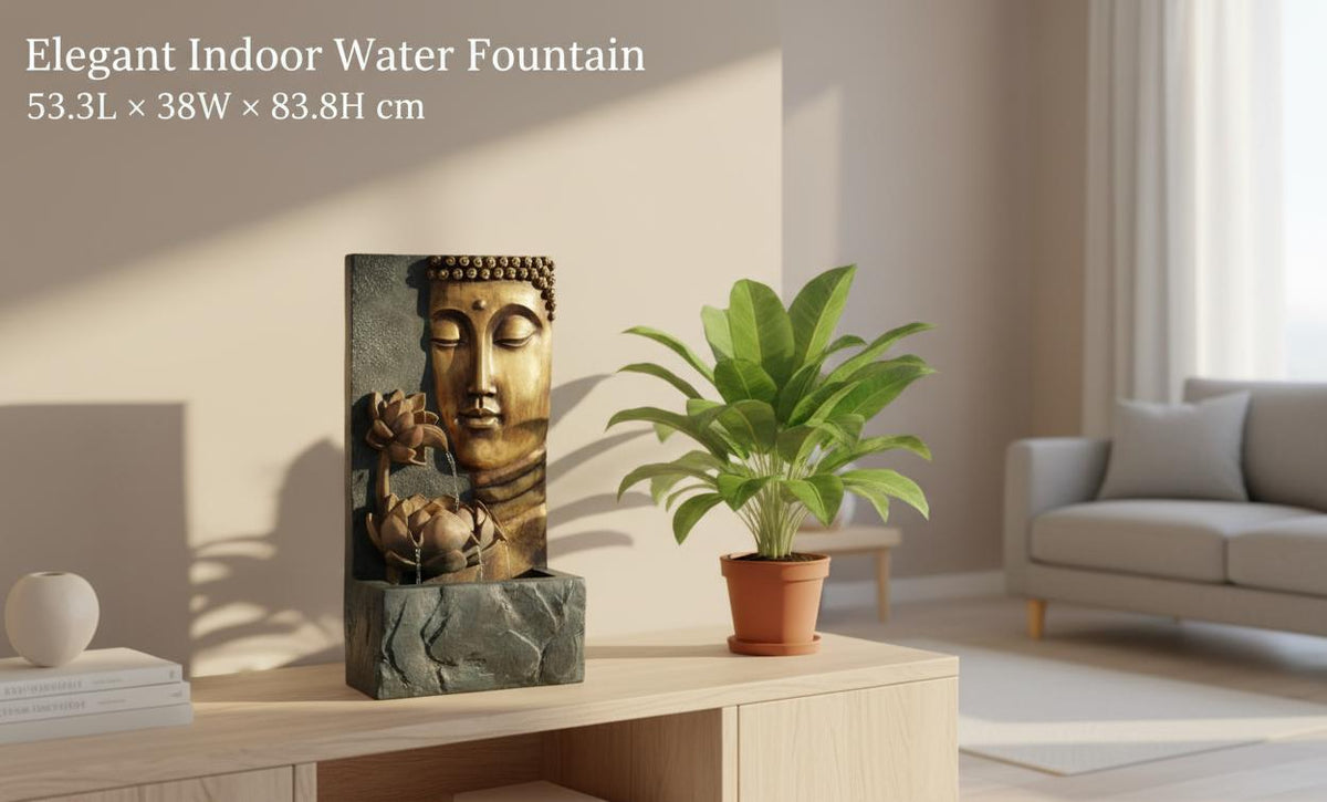 Resin Buddha Water Fountain with LED & Pump, Indoor Outdoor, 53×38×84 cm