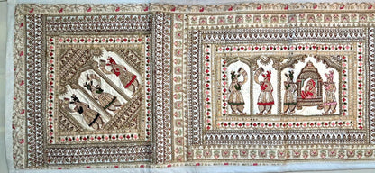 Vintage Gujarati Embroidered Wall Tapestry, Hand-Embroidered Mirror Work Ethnic Decor