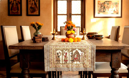 Vintage Gujarati Embroidered Wall Tapestry, Hand-Embroidered Mirror Work Ethnic Decor