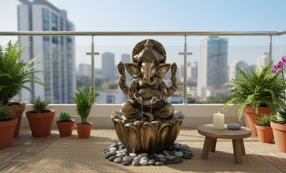 90cm Sitting Ganesh Fountain with LED Light - Tranquil Hindu Water Feature Decor