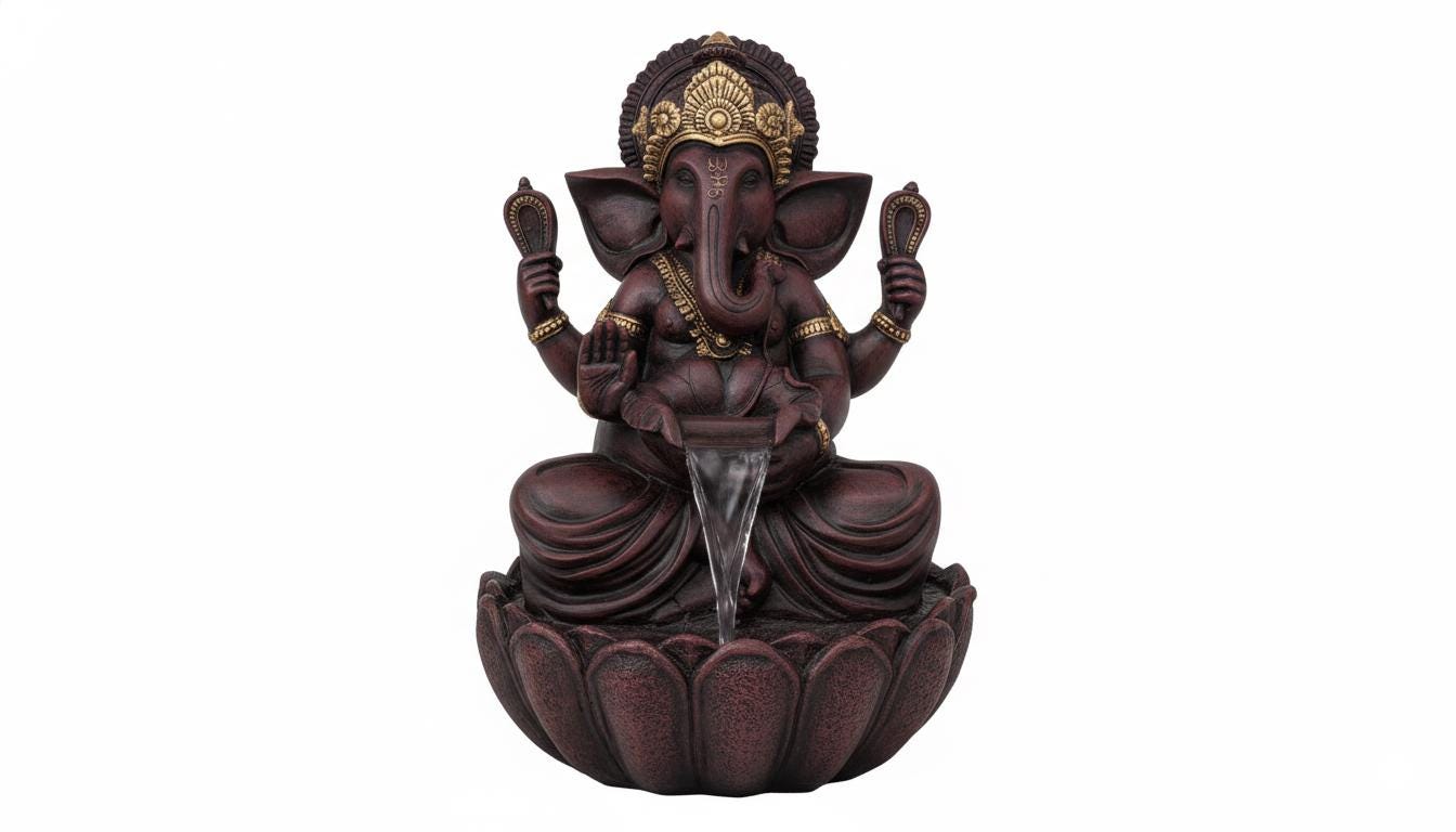 90cm Sitting Ganesh Fountain with LED Light - Tranquil Hindu Water Feature Decor