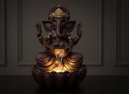 90cm Sitting Ganesh Fountain with LED Light - Tranquil Hindu Water Feature Decor