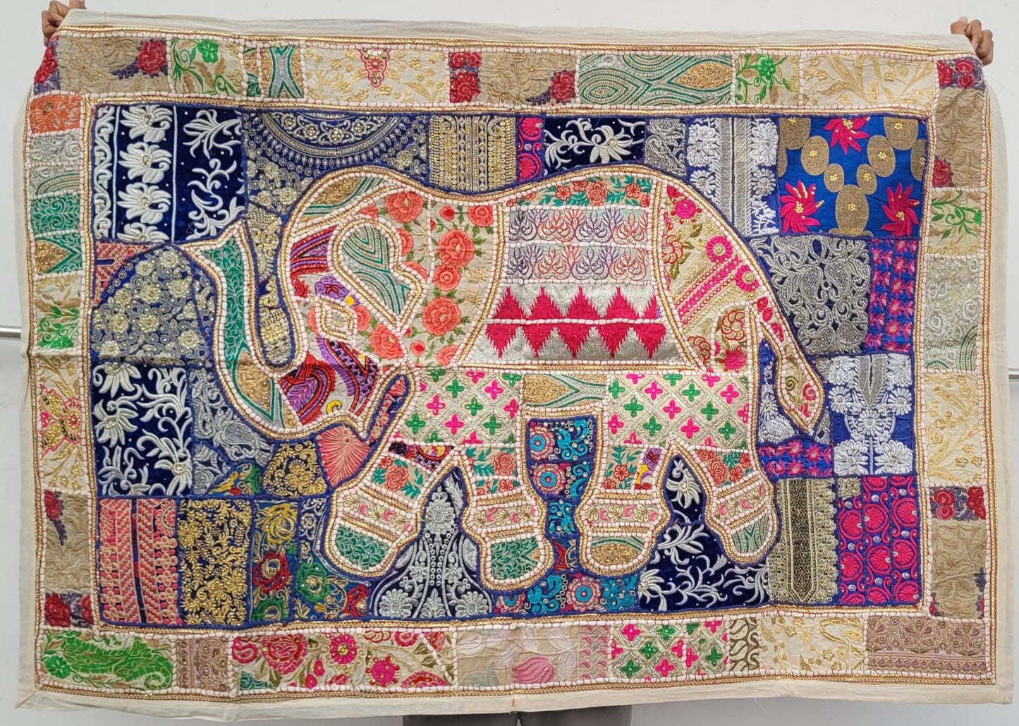 Boho Elephant Tapestry – Vintage Indian Patchwork Boho Wall Art
