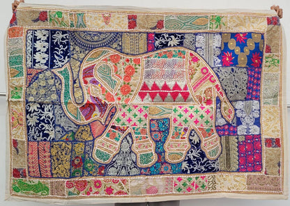Boho Elephant Tapestry – Vintage Indian Patchwork Boho Wall Art