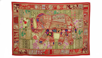 Boho Elephant Tapestry – Vintage Indian Patchwork Boho Wall Art