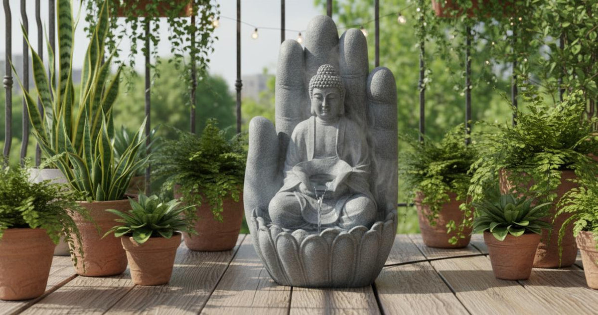 Buddha Hand Fountain – Zen Garden Decor, Indoor/Outdoor LED Water Feature (80 cm)