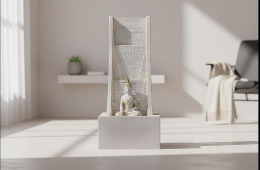 Buddha Waterfall Fountain Poly Resin, LED Home Decor, Patio Garden Decor (100x44x46cm)