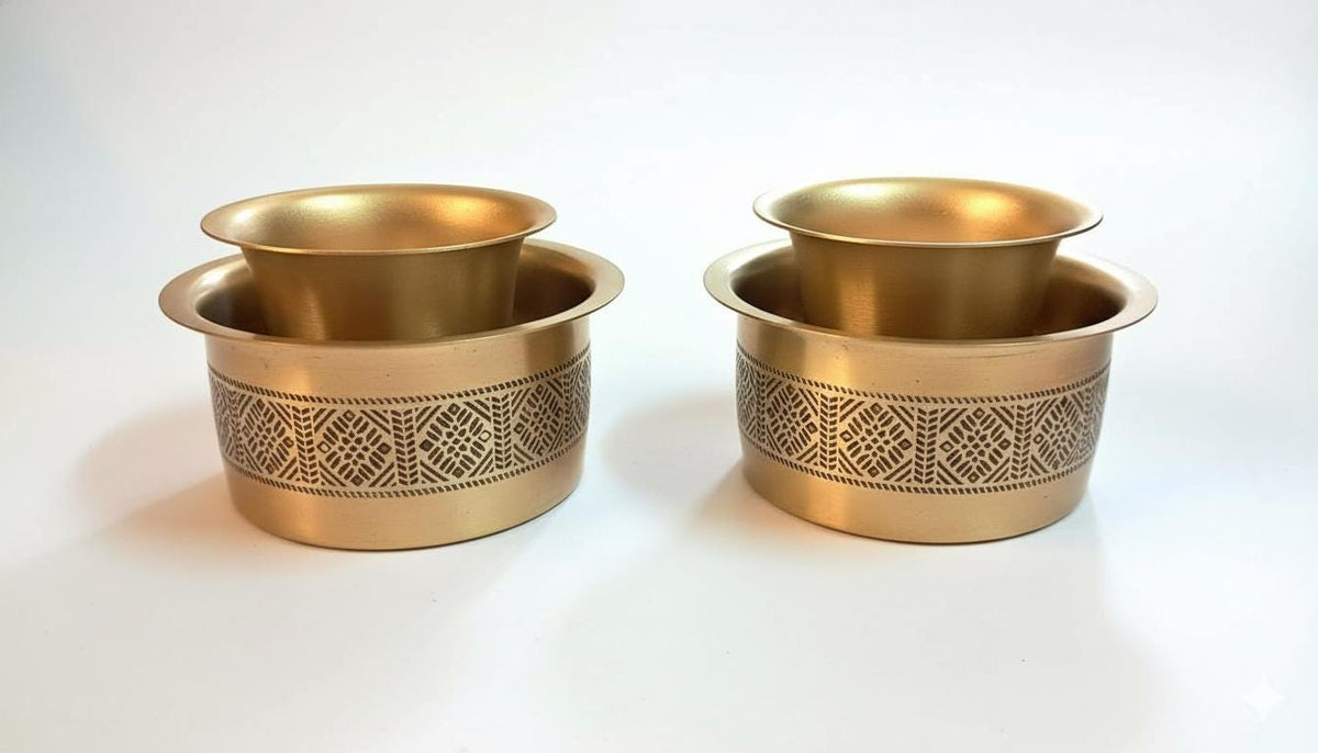 South Indian Brass Dabara Set, Traditional Coffee Tumbler and Saucer