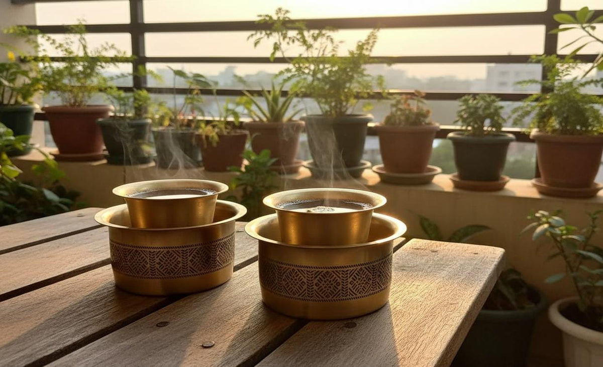 South Indian Brass Dabara Set, Traditional Coffee Tumbler and Saucer