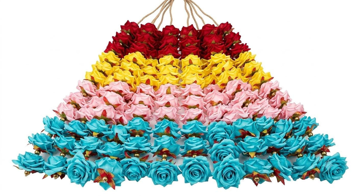 Artificial Flower Garland, Indian Wedding Decor, 7 Feet Plastic Roses
