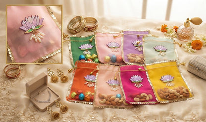 Organza Lotus Potli Bags | Wedding Favor, Dry Fruit, Diwali Gift Pouches