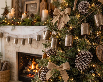 Handmade Iron Cow Bell Garland | Rustic Farmhouse Christmas Holiday Decor