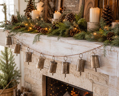 Handmade Iron Cow Bell Garland | Rustic Farmhouse Christmas Holiday Decor