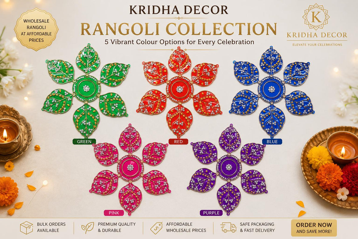 Lot of 5 Acrylic Flower Rangoli Set, 7 Pieces, Indian Festival Decor, Traditional Home Decoration