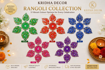 Lot of 5 Acrylic Flower Rangoli Set, 7 Pieces, Indian Festival Decor, Traditional Home Decoration