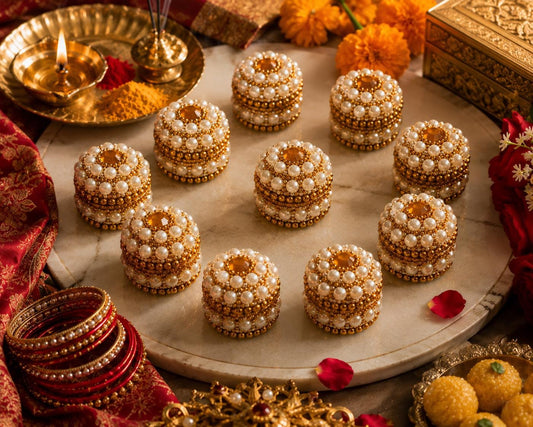 Handmade Pearl Sindoor Box | Indian Wedding Return Gift, Ring, Earring Holder