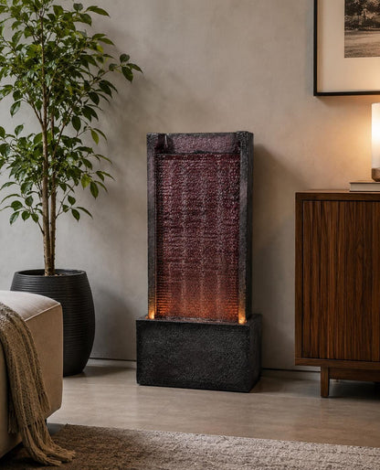Waterfall Fountain with LED Lights - Indoor Zen Decor 80cm Height