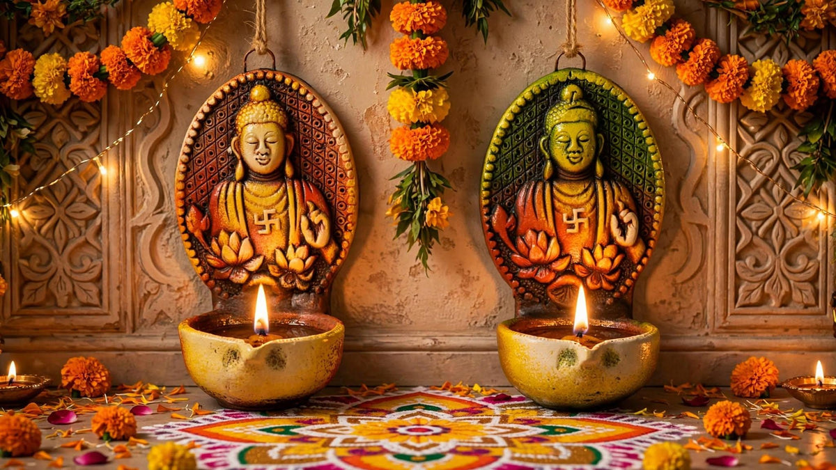 Handmade Terracotta Buddha Diya Lamp, Indian Home Decor, Spiritual Gift (8cm)
