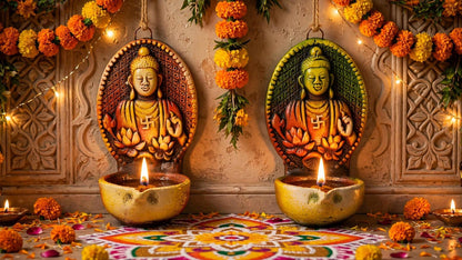 Handmade Terracotta Buddha Diya Lamp, Indian Home Decor, Spiritual Gift (8cm)